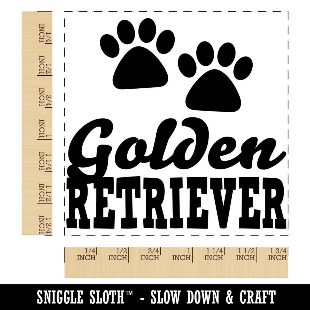 Golden Retriever Dog Paw Prints Fun Text Square Rubber Stamp for Stamping Crafting